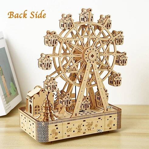 3D dřevěné puzzle Led otočné ruské kolo Hudební oktávová krabička Model Mechanická sada Montáž Dekor Udělejte si hračku Dárek pro dospělého