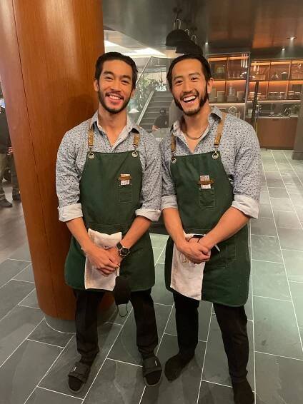 Justin Chien and stunt double Michael Lehr on set.