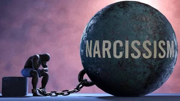 Narcissism that limits life and make suffer, imprisoning in painful condition. It is a burden that keeps a person enslaved in misery. — Stock obrázek