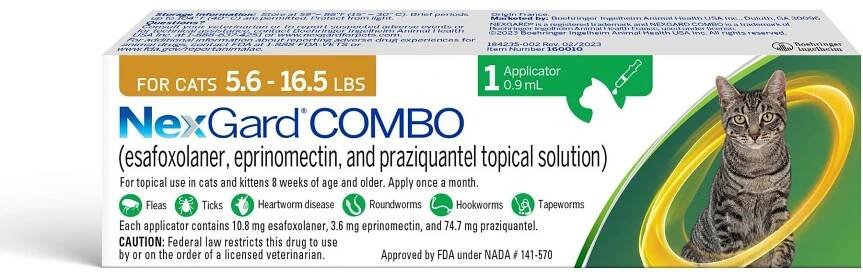 NexGard COMBO Topical for Cats, 5.6-16.5 lbs. (Yellow Box)