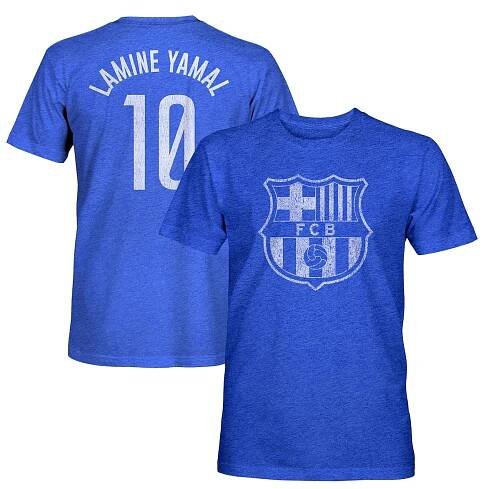 Lamine Yamal Barcelona 1863FC Player Name & Number Twisted Tri-Blend Slub T-Shirt - Heather Royal