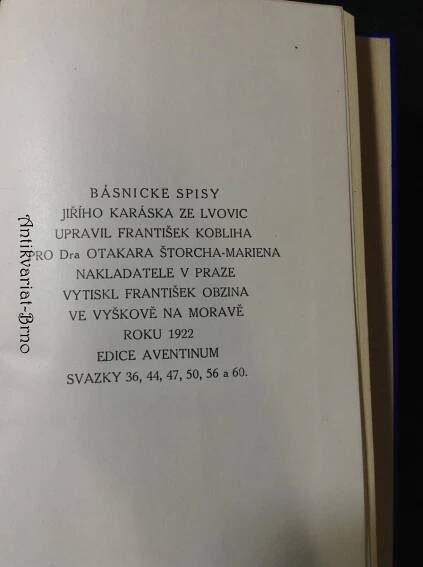 !! dofotit koblihu!!! Básnické spisy Jiřího Karáska ze Lvovic, 1922