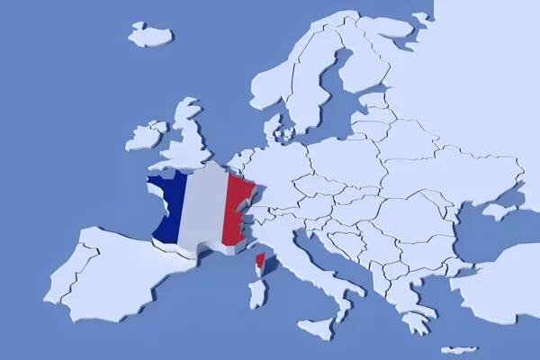 Evropy mapa 3d barvy vlajky osvobození Francie — Stock obrázek