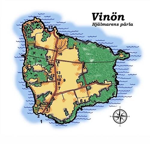Vinökartan 2024 med kompassros och Vinön