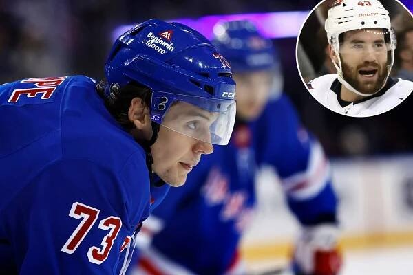 Matt Rempe of the New York Rangers; Tom Wilson of the Washington Capitals