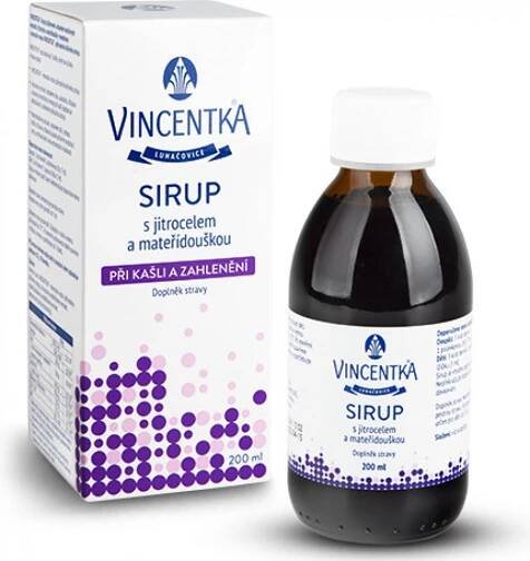 Vincentka Sirup s jitrocelem a mateřídouškou 200 ml