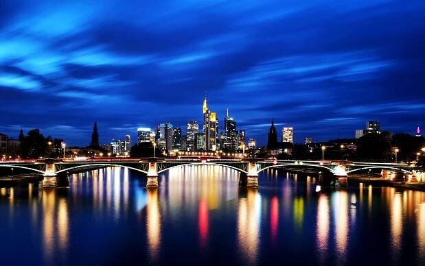 The skyline with the banking district is photographed in Frankfurt