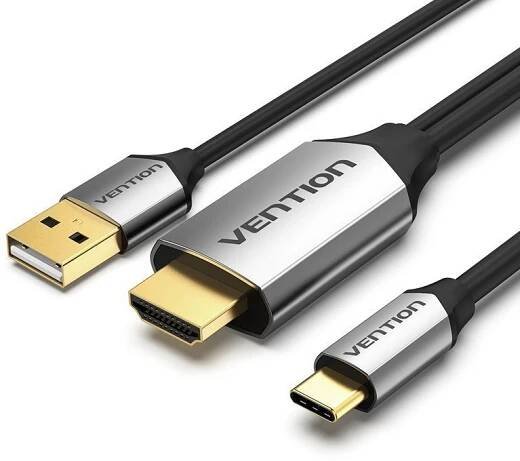 Vention Type-C (USB-C) to HDMI Cable with USB Power Supply 1m Black Metal Type