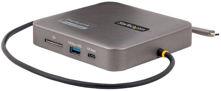 StarTech.com Multiportový adaptér USB C, duální video HDMI, 4K 60Hz, 2portový 10Gbps USB-A/USB-C 3.1 rozbočovač, 100W USB Power Delivery nabíjení, GbE, SD, USB Type-C Mini Travel Dock, 30,50cm (12")/30cm kabel