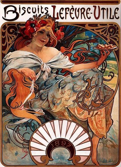 REPRODUKCE na plátně ALFONS MUCHA Biscuits LeFevre-Utile 90x60 Nový