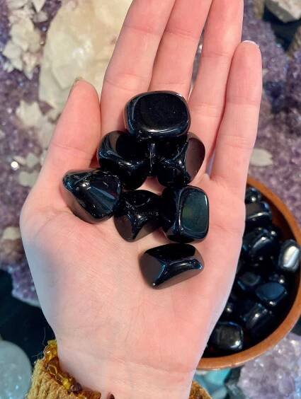 Obsidian Tumbled Stone - Protection from Curious Muse Crystals Tagged with black, black crystal, black obsidian, crystal for jewelry, Crystal healing, genuine crystal, lava glass, obsidian, obsidian tumble, protection charm, tumbled stone