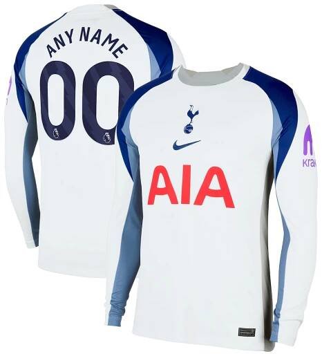 Tottenham Hotspur Nike 2025/26 Home Replica Long Sleeve Custom Jersey - White