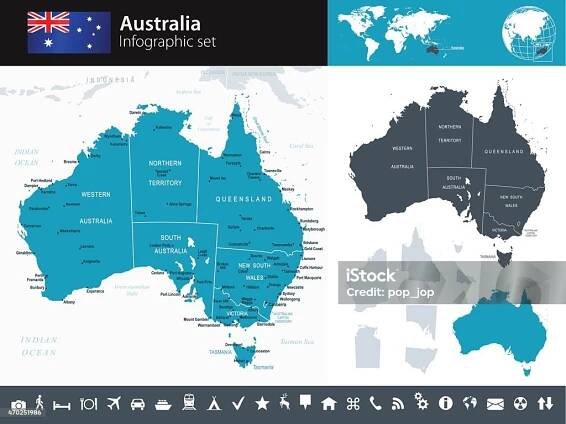 Austrálie - Infografická mapa - ilustrace - Bez autorských poplatků Mapa - Navigační zařízení vektorové obrázky