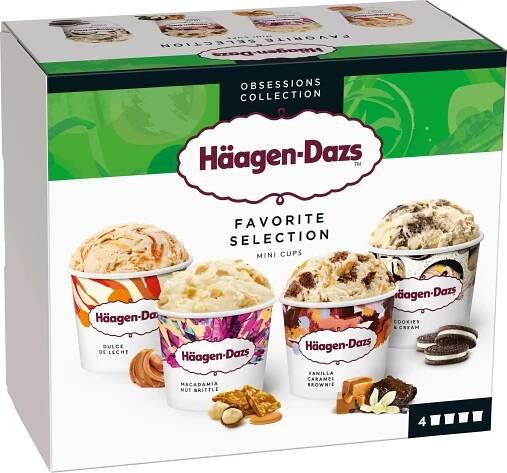 Häagen-Dazs Mini Cups Zmrzlina Favorite Selection mraž. 4 x 95 ml - Rodinná balení, Zmrzliny, Zmrzliny, led, Mražené