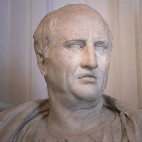 Bust of Cicero, left, and Donald Trump.