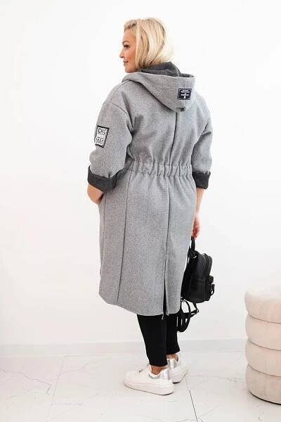 Elegantní oversize kabát na zip s kapucí model 8582 šedý