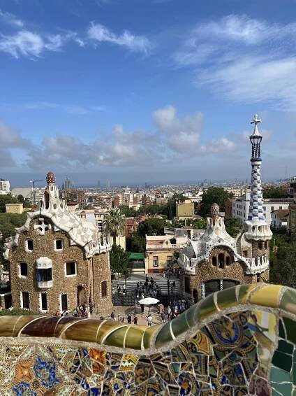 The serpentine bench at Park Güell by Antoni Gaudi