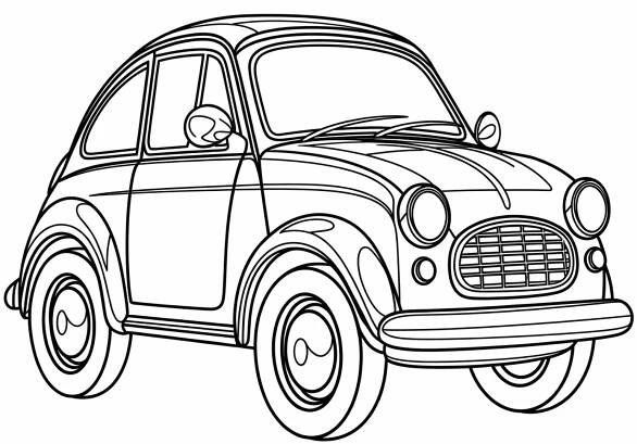 Omalovánka k vytisknutí, obrázek Kreslené auto - 1600x1600 px k tisku pro děti k vybarvení zdarma
