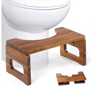 Amazon BLUEWEST Foldable Toilet Stool, Acacia Wood Poop Stool for Potty Training