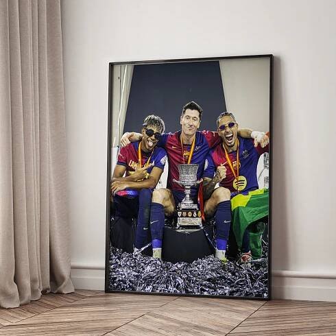 Obraz v rámečku Lewandowski, Raphinha, Lamine Yamal FC Barcelona 40x30 cm Kód výrobce Lewandowski, Raphinha, Lamine Yamal