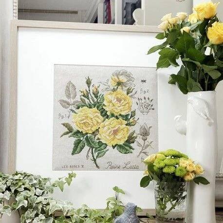 Lin : Étude à la rose «Reine Lucia» (maxi-grille) | Cross stitch flowers, Floral cross stitch, Cross stitch