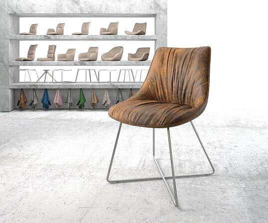 Jídelní židle Elda-Flex Brown Antique X-rám z nerezové oceli - DELIFE.cz