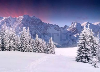 Beautiful winter landscape in the mountains Sunrise | Stock image ...
