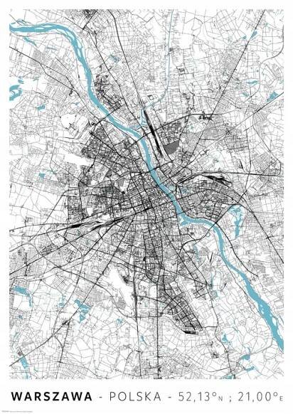 Varšava Mapa města – plakát A2 42x59,4 cm