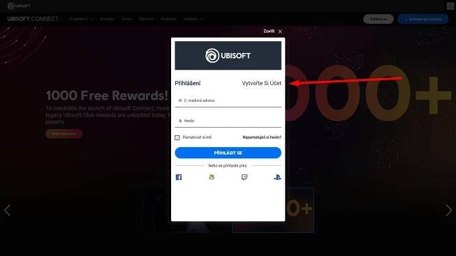 Registrace - Po otevření nového okna vyber “Vytvořte si účet”