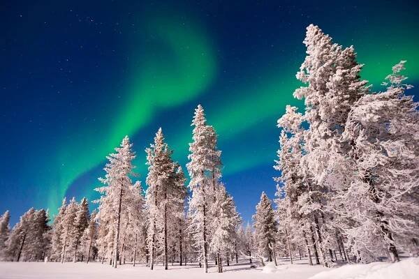 Pozorování polární záře (aurora borealis) ve finském Laponsku