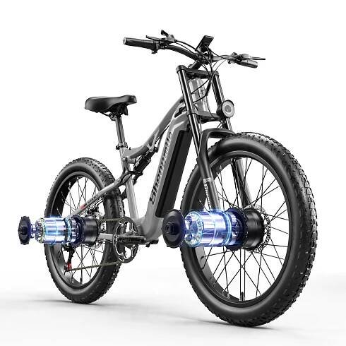 Shengmilo S600 Dospělý 2000W Pánské E-Horské elektrokolo se dvěma motory, 48V17.5AH840WH Baterií, 26palcovými širokými pneumatikami Pánské elektrické kolo