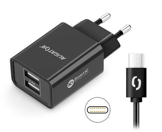 Nabíječka do sítě Aligator 2,4A, 2xUSB, smart IC, USB-C kabel (CHA0042)… | DATART