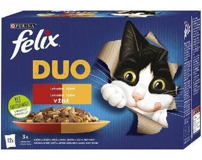 Felix Fantastic kapsičky pro kočky v želé výběr duo hovězí a drůbeží, kuřecí a ledvinky, jehněčí a telecí a krůtí a játra 12 x 85g