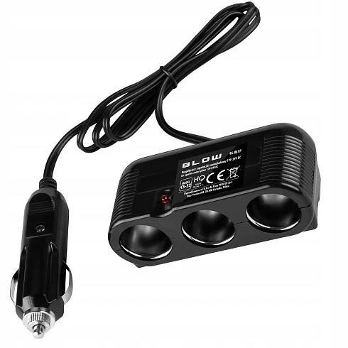 ROZBOČOVAČ 3X ZÁSUVKY ZAPALOVAČE DLOUHÝ KABEL 12V a 24V 10A Váha výrobku včetně jednotkového obalu 0.12 kg