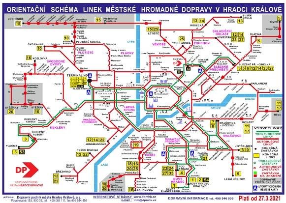 Mapa MHD Hradec Králové 2021