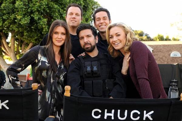 Sarah Lancaster, Adam Baldwin, Joshua Gomez, Zachary Levi, Yvonne Strahovski - Chuck - Chuck a Sára - Z natáčení