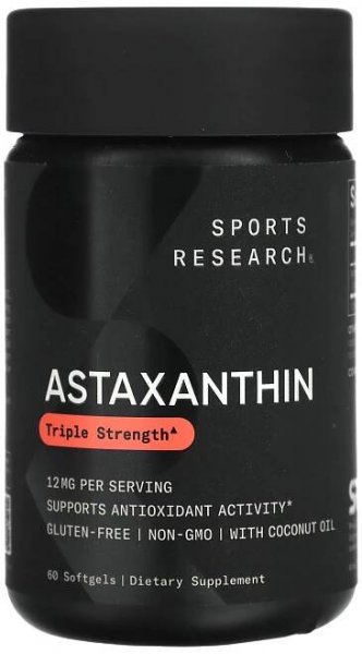 Sports Research, Astaxanthin, trojitá síla, 12 mg, 60 měkkých kapslí