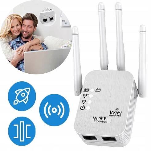 Zesilovač WiFi 1200 Mb/s, dvoupásmový 5 GHz a 2,4 GHz, s ethernetovým portem