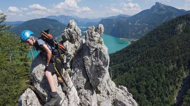 Ferrata Drachenwand v pohoří Salzkammergut-Berge.