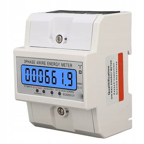 Digitální elektroměr 3 fáze 4 vodiče KWh wattmetr na DIN lištu 1P