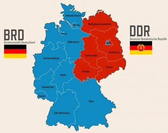 Východní & Západní Německo NDR NSR: Mapa rozdělení