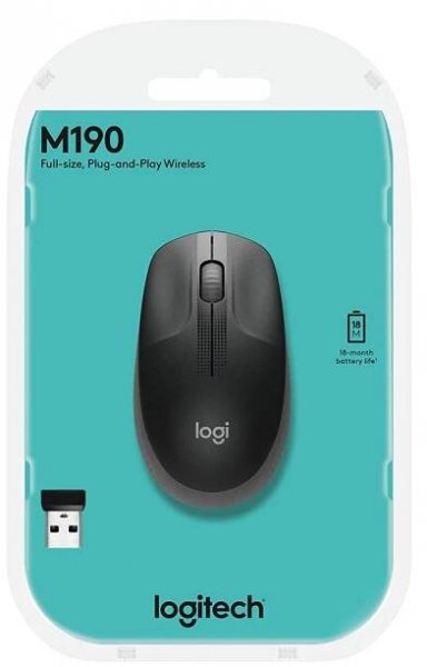 BEZDRÁTOVÁ MYŠ LOGITECH M190 ORIGINÁLNÍ USB NANOODNÍK + BATERIE