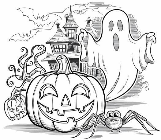 Obrázek k tisku pro děti k vybarvení a vytištění, omalovánka k vytisknutí Helloween