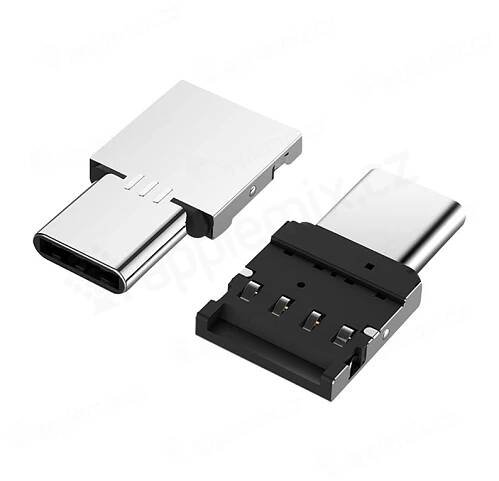 Přepojka / redukce USB-A samice na USB-C samec - mini provedení - kovová - stříbrná