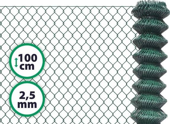 Čtyřhranné plotové poplastované pletivo bez ND – zelené, 100 cm, drát 2,5 mm
