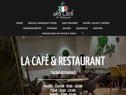 la café & restaurant italská restaurace pondělí - čtvrtek - 8:00 - 20:00 pátek - 8:00 - 22:00 sobota - 9:00 - 22:00 neděle - 9:00 - 18:00 zjistit více vítejte v la café & restaurant kdo jsme, kde nás najdete a na co se u nás můžete těšit ? jsme italská restaurace s kavárnou […]