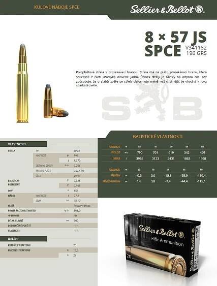 Kulový náboj Sellier & Bellot 8x57 JS SPCE 12,7 g / 196 gr | ProdejnaZbrani.cz