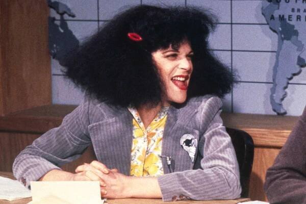 SATURDAY NIGHT LIVE -- Pictured: (l-r) Gilda Radner as Roseanne Roseannadanna and Jane Curtin as herself, 1979. 