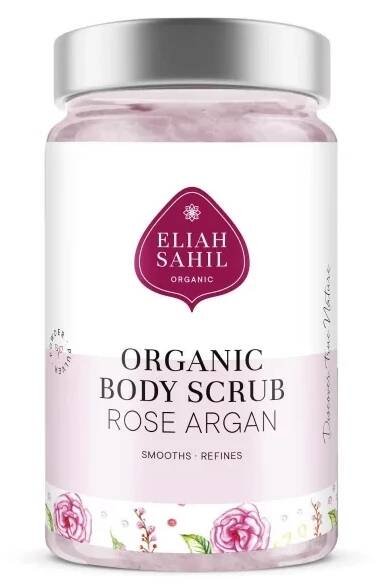 Tělový peeling Eliah Sahil Organic Tělový peeling růže a argan, 256 g