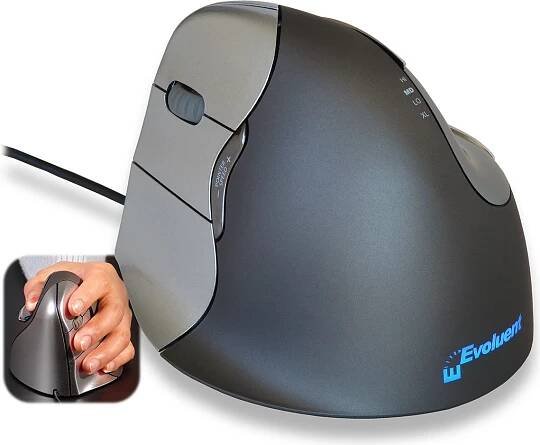 Evoluent Vertical Mouse 4 Left - vertikální myš pro leváky Ergonomická myš pro leváky - patentovaný ergo tvar